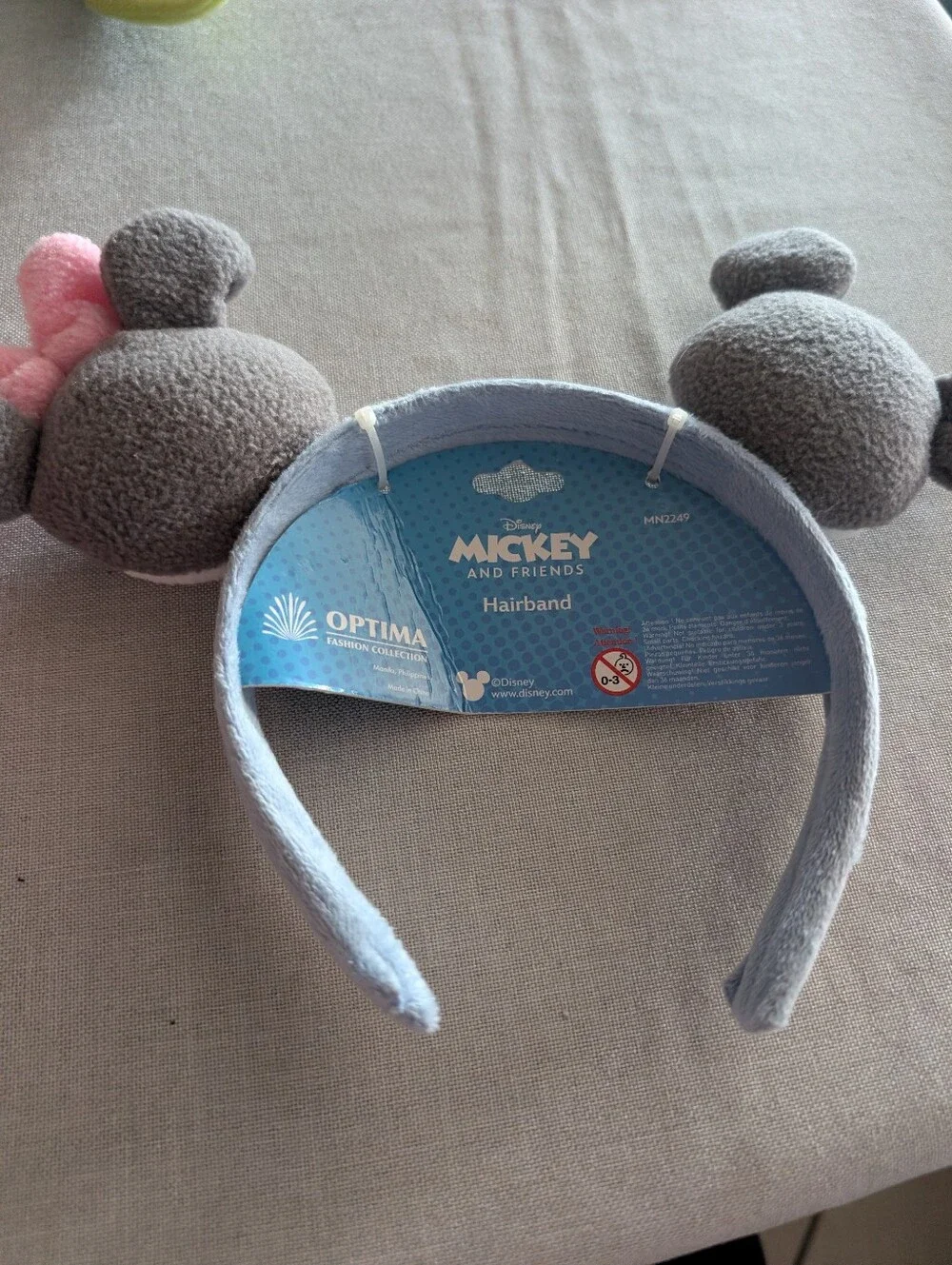 Disney Gray Plush Mickey & Minnie Ear Headband with Pink Bow Accent
